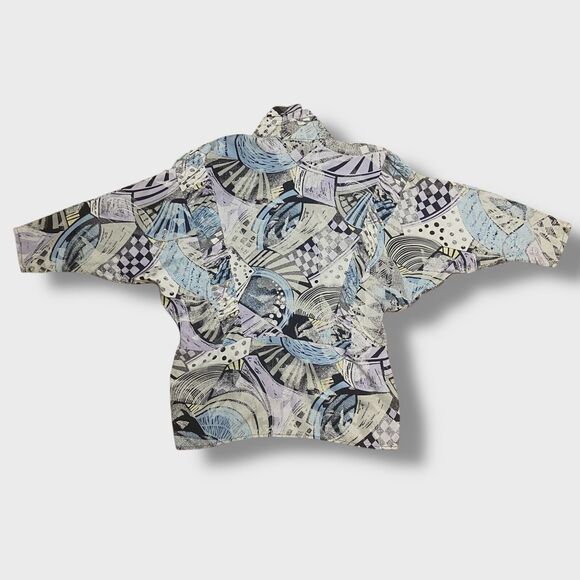 C&A Vintage Button Up Shirt Size M 38 High Neck Dolman Sleeve Abstract Pattern - Picture 8 of 9